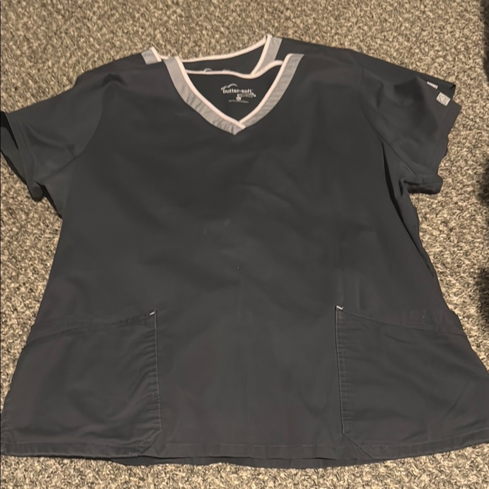 Gray V-Neck Scrub Top